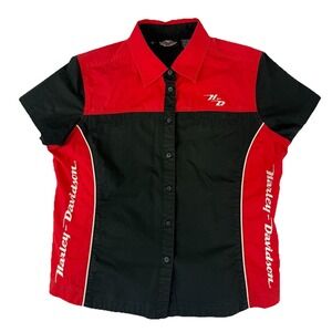 2007 Harley Davidson Shirt Womens XL Red & Black Button Up Short Sleeve